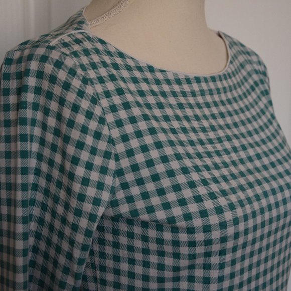 Lands' End Green White Gingham Three-Quarter Sleeve Cotton Top - Picture 3 of 7